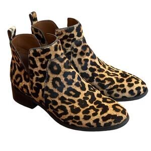 Franco Sarto Leopard Print Calf Hair Ankle Boot Tan Black Size 6